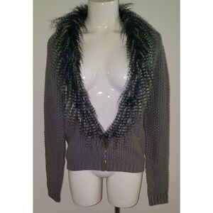Matilda by True Love Gray Knit Cardigan Feathers Size Small